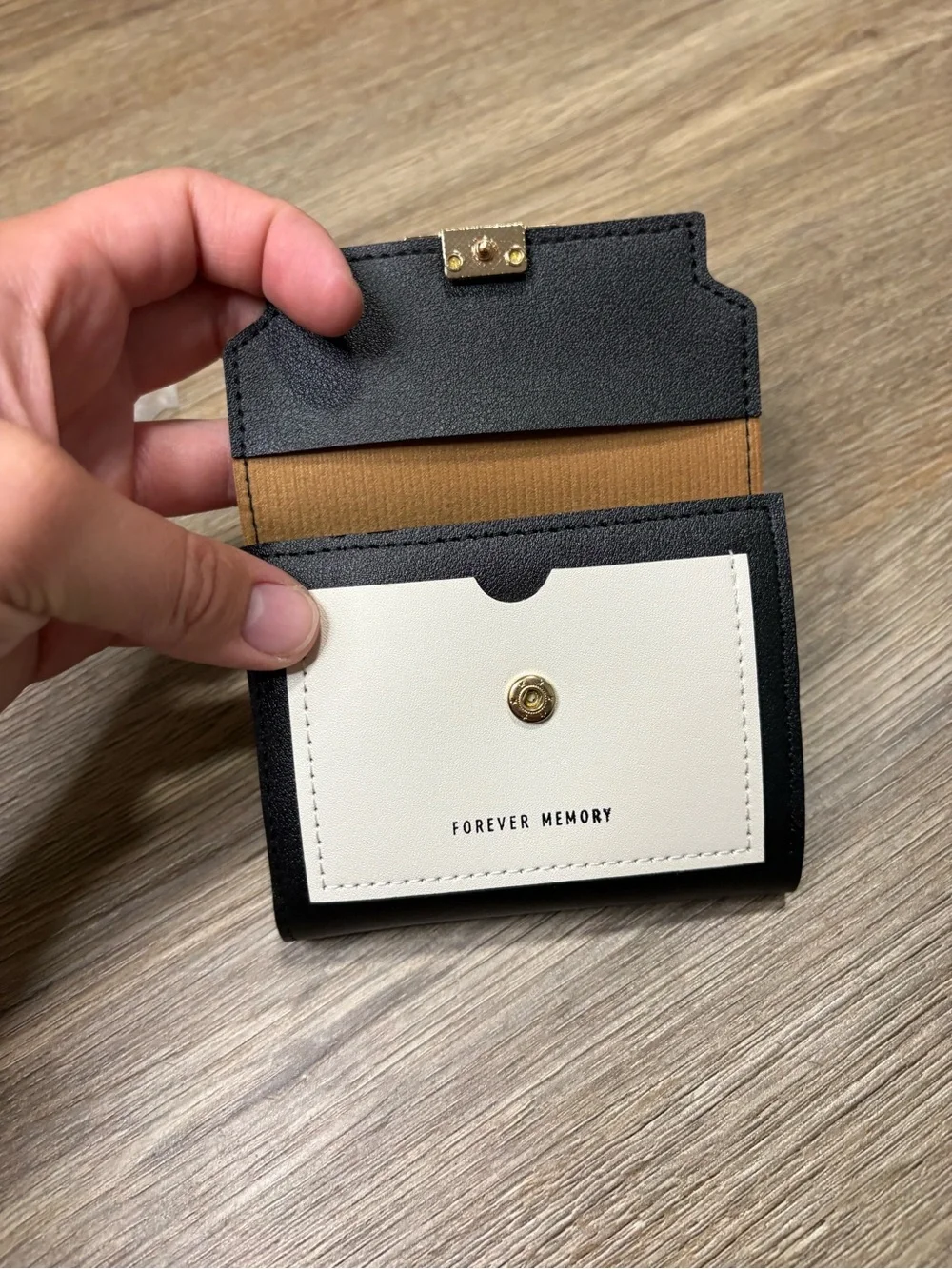 Forever Memory Color Block Trifold Wallet Cat Clasp NWT Korean Style Black/Brown